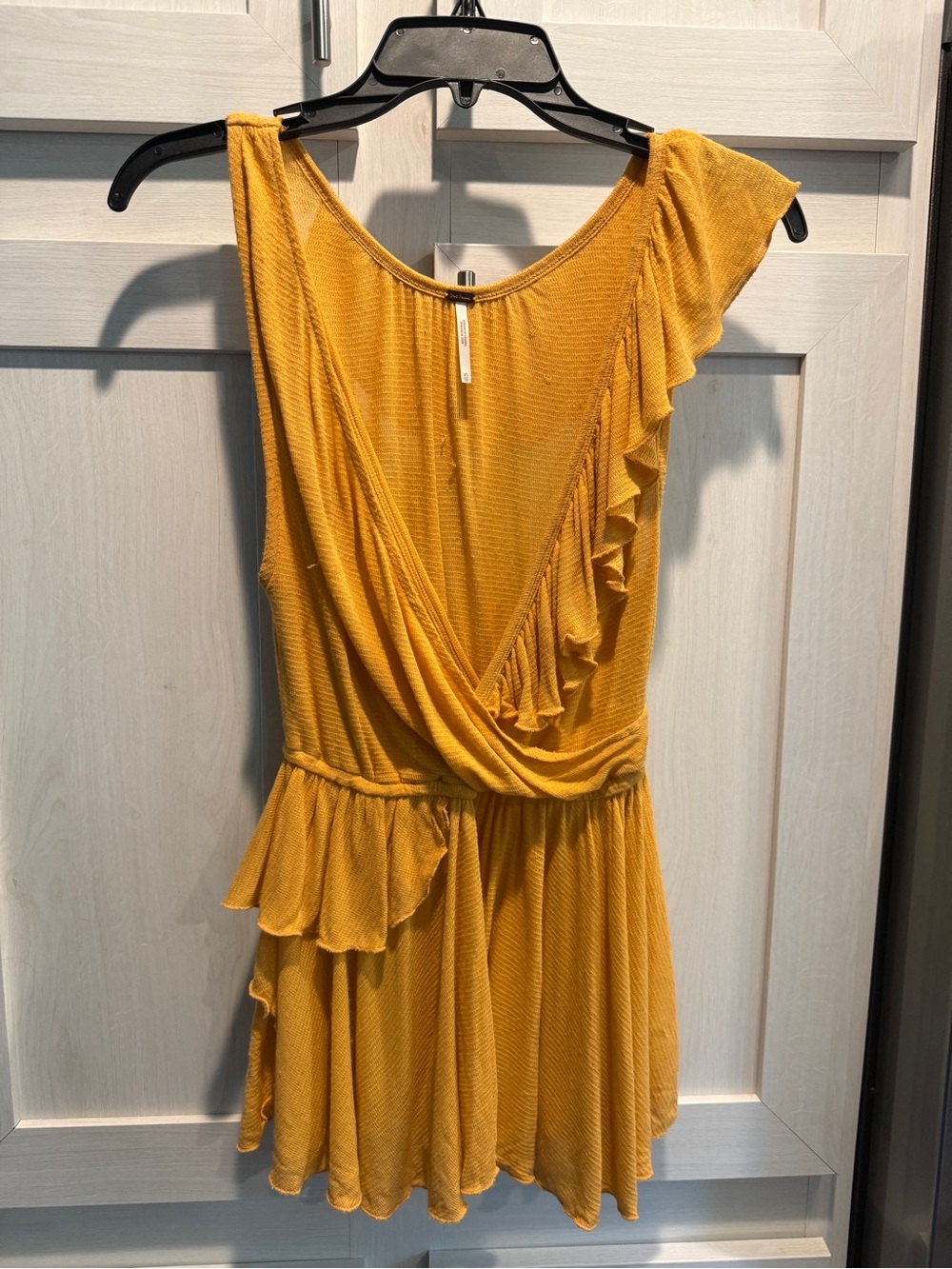 Free People Mustard Yellow Ruffle Wrap Mini Dress